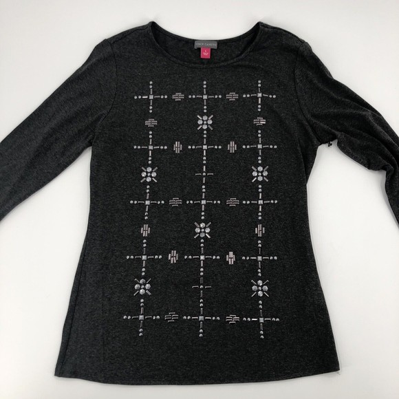 Vince Camuto Womens Top Small Gray Metal Stud Long Sleeve Stretch Rayon Knit NEW - Picture 2 of 12